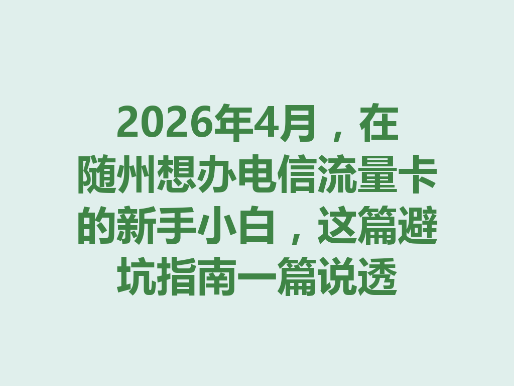 2026年4月，在随州想办电信流量卡的新手小白，这篇避坑指南一篇说透