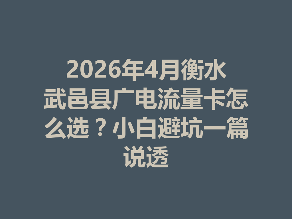 2026年4月衡水武邑县广电流量卡怎么选？小白避坑一篇说透