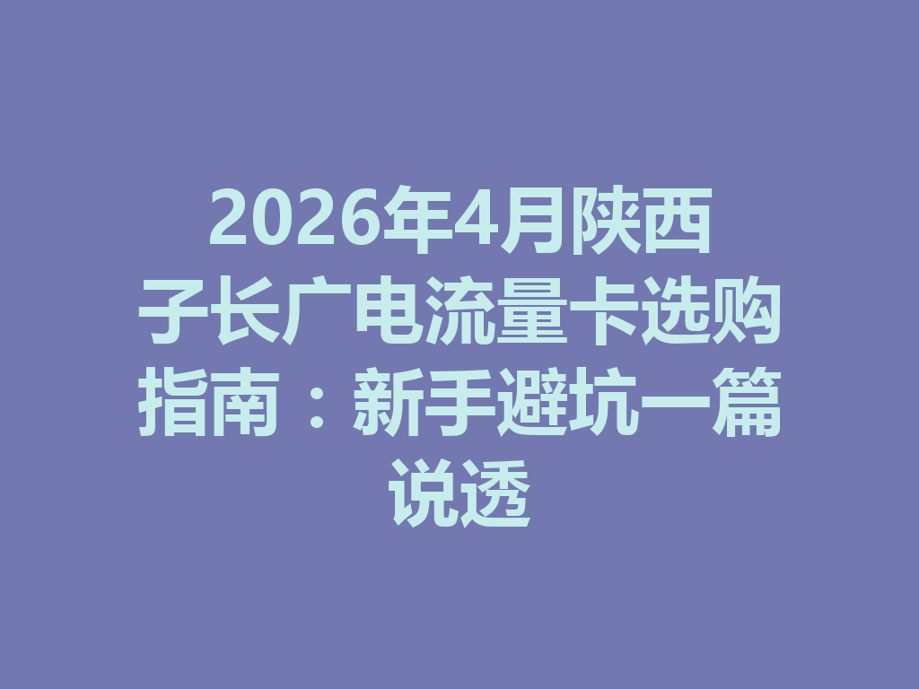 2026年4月陕西子长广电流量卡选购指南：新手避坑一篇说透