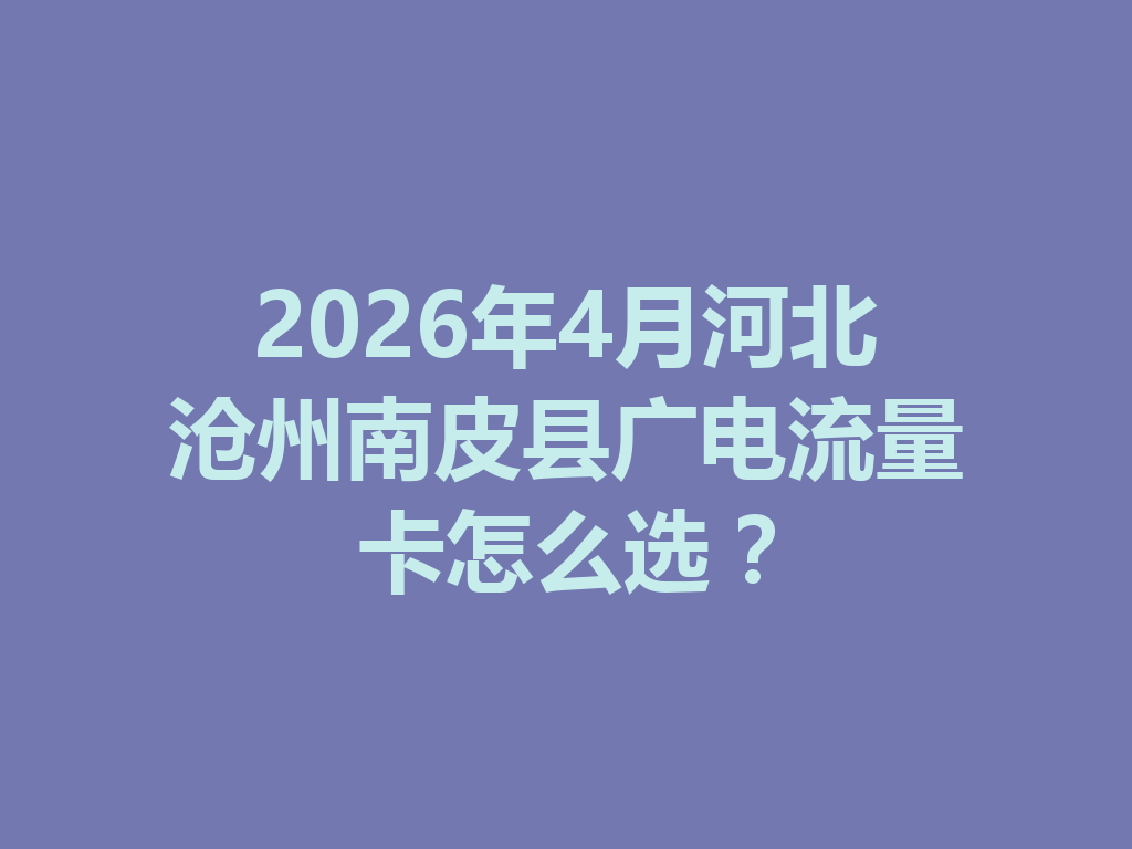 2026年4月河北沧州南皮县广电流量卡怎么选？