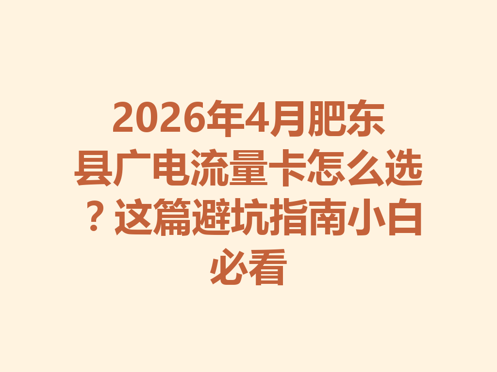 2026年4月肥东县广电流量卡怎么选？这篇避坑指南小白必看