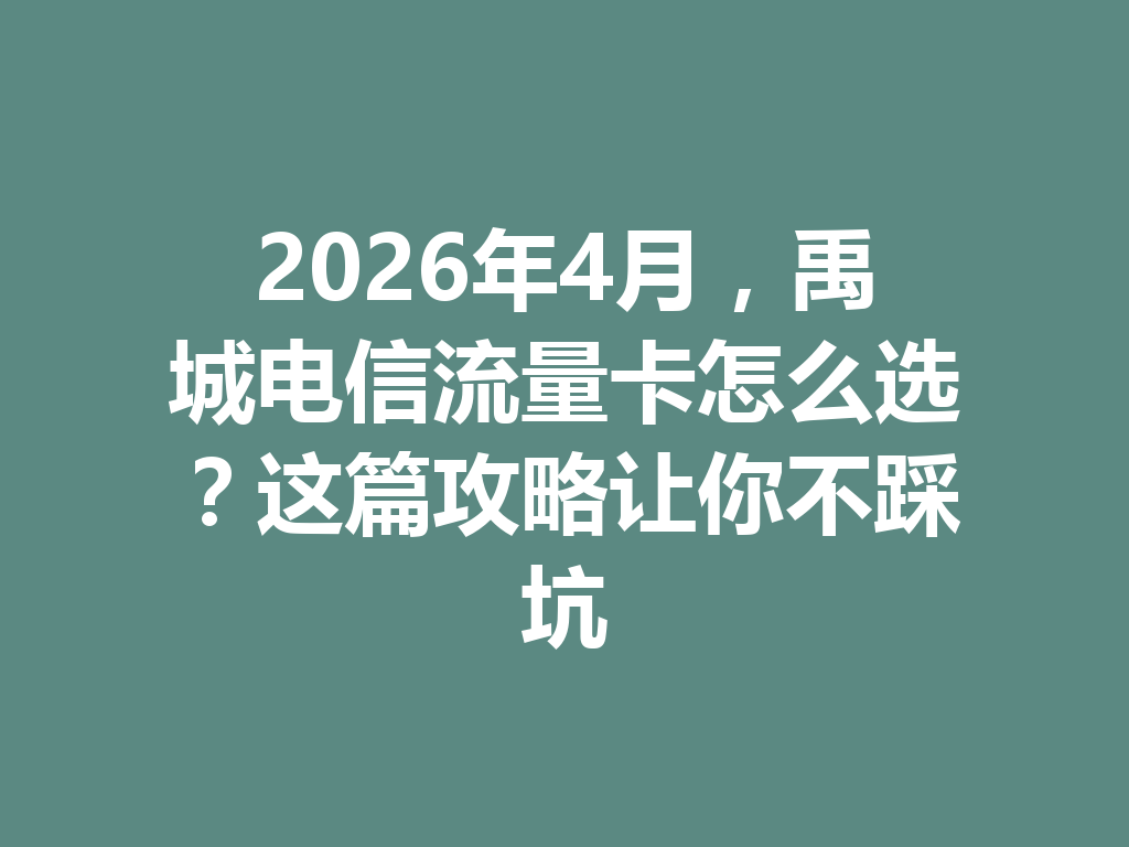 2026年4月，禹城电信流量卡怎么选？这篇攻略让你不踩坑