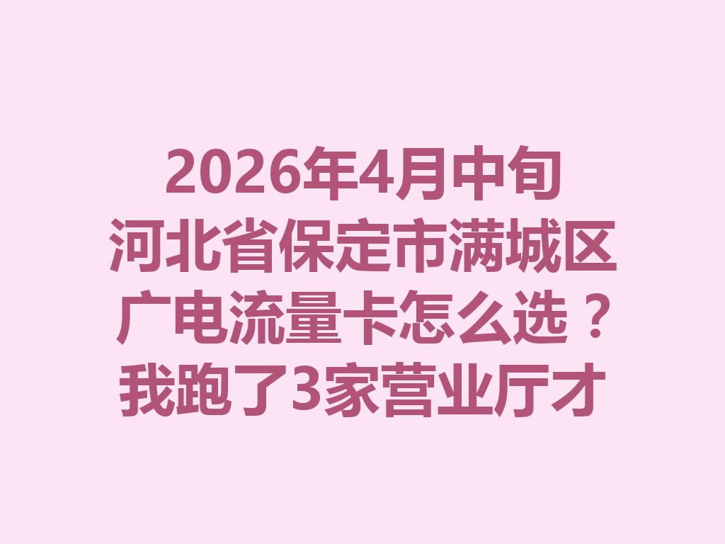 2026年4月中旬河北省保定市满城区广电流量卡怎么选？我跑了3家营业厅才搞懂