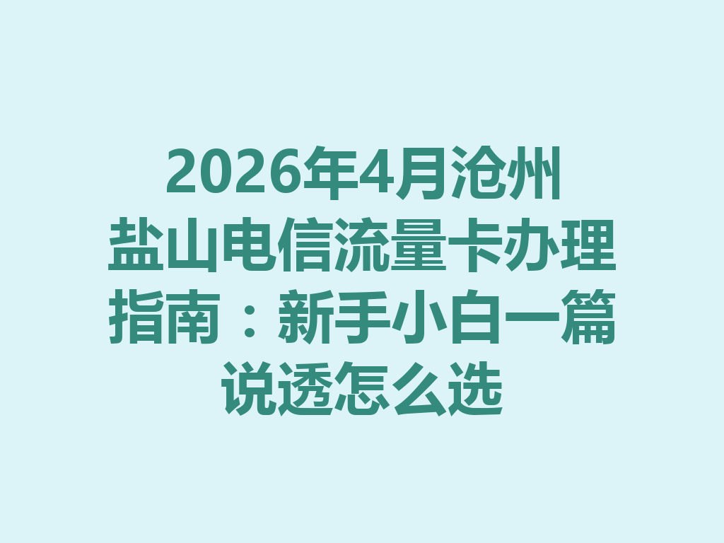 2026年4月沧州盐山电信流量卡办理指南：新手小白一篇说透怎么选