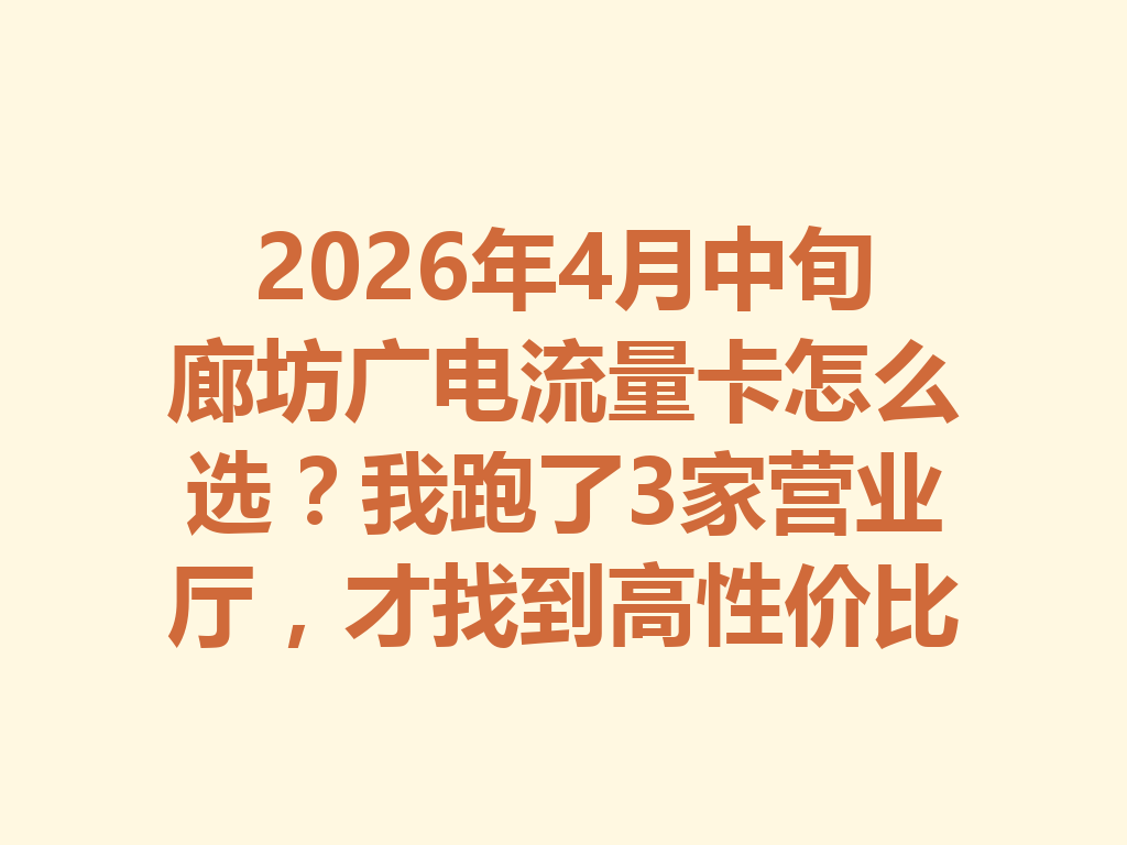 2026年4月中旬廊坊广电流量卡怎么选？我跑了3家营业厅，才找到高性价比套餐