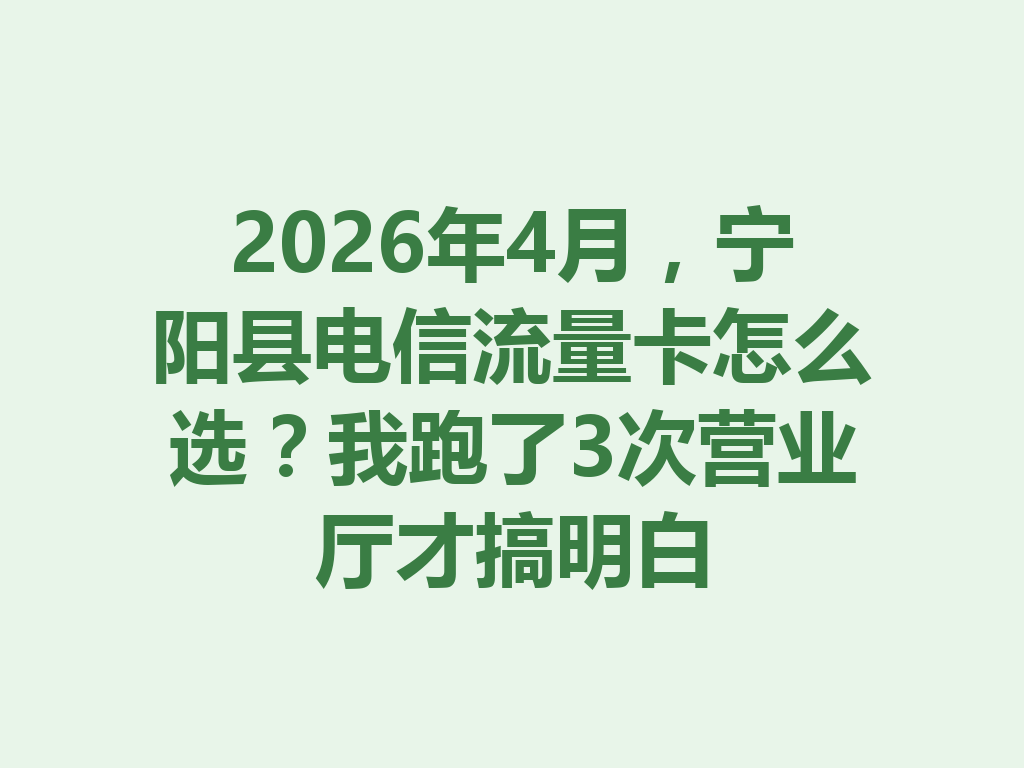 2026年4月，宁阳县电信流量卡怎么选？我跑了3次营业厅才搞明白