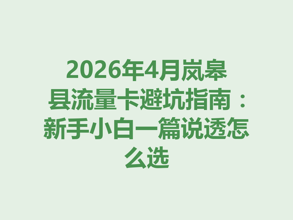 2026年4月岚皋县流量卡避坑指南：新手小白一篇说透怎么选