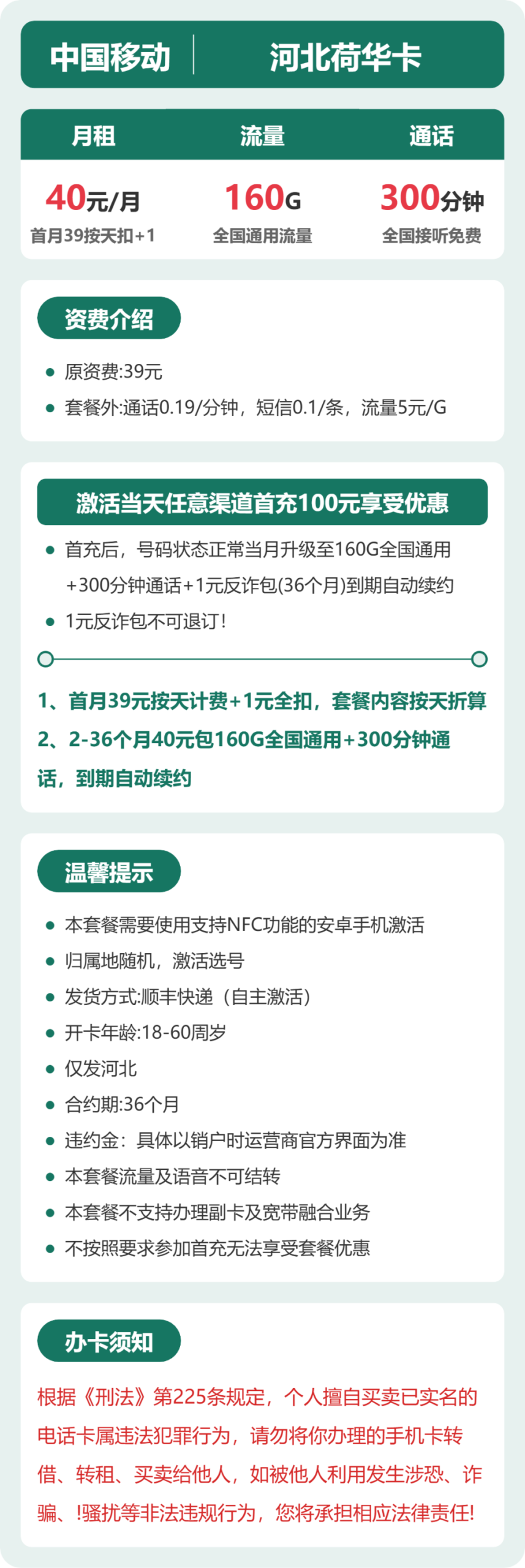 移动河北荷华卡详情