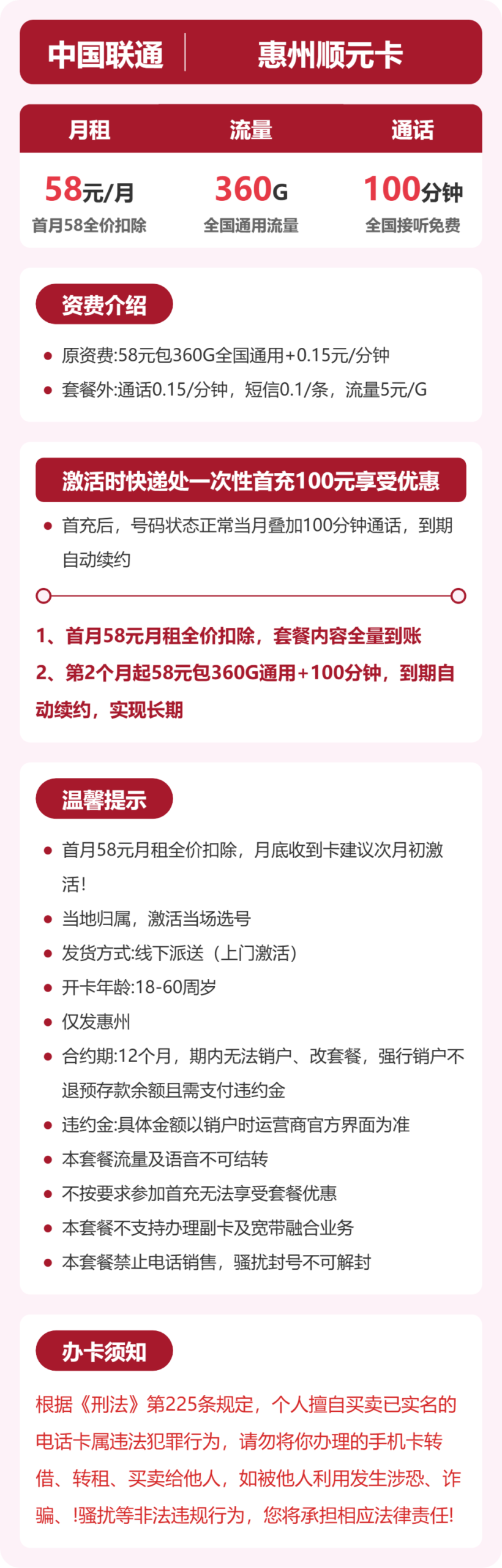 联通惠州顺元卡详情
