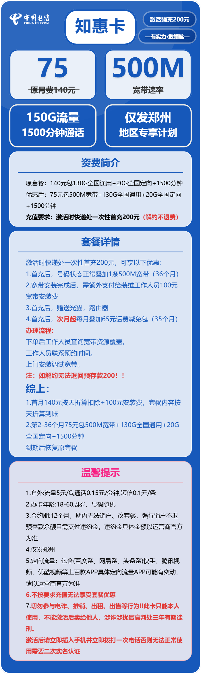电信知惠卡详情