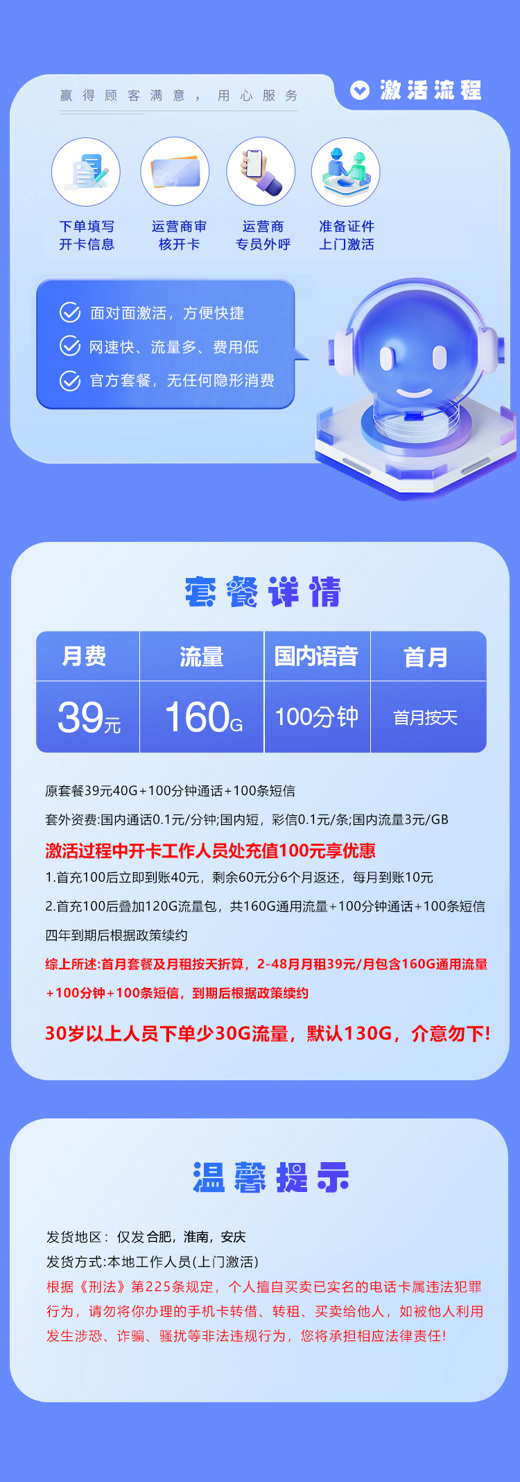 电信安徽专属卡④详情