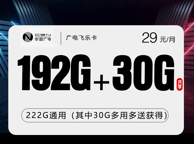 广电飞乐卡29元/月222G流量+通话0.15元/分钟-套餐信息