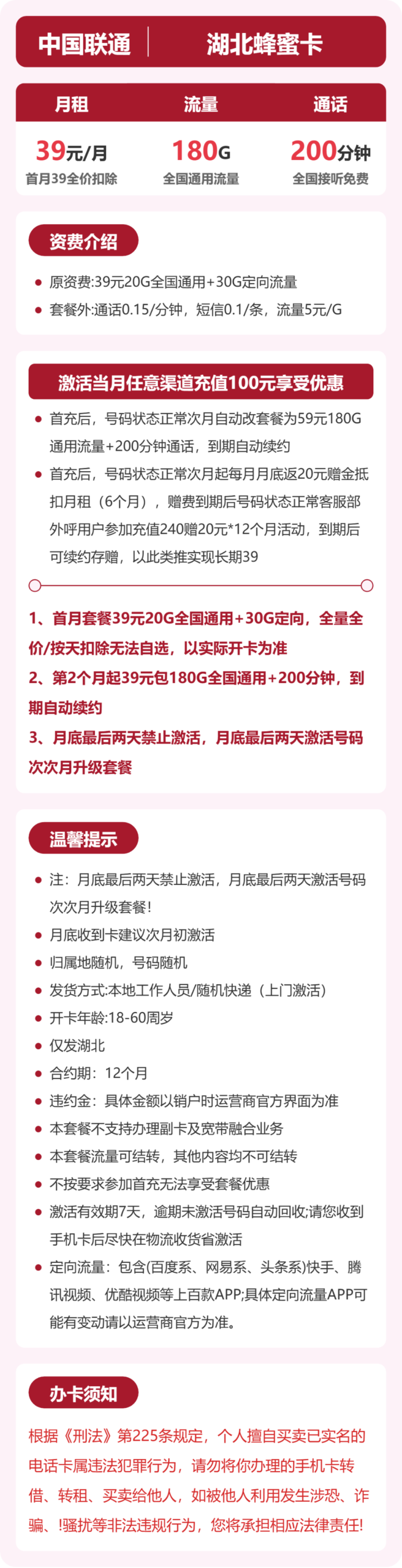 联通湖北蜂蜜卡详情