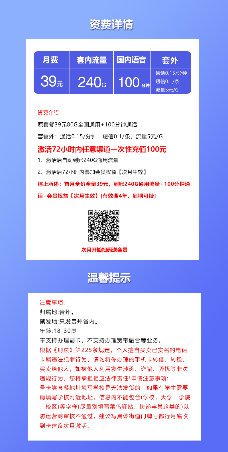联通贵州省内专属卡②详情